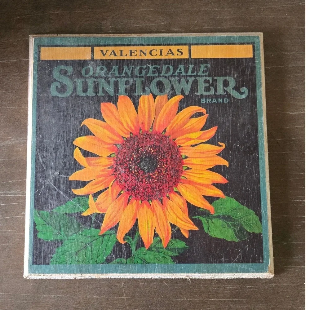 Vintage Retro Orangedale Sunflower Valencias Wood Crate Label Wall Art‎ Plaque
